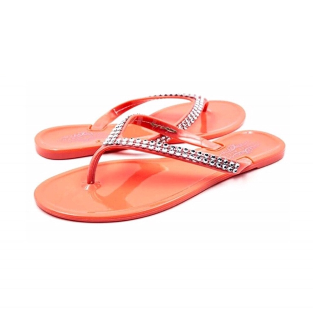 Coral Flip Flops Faux Diamond Sandals New Size 7